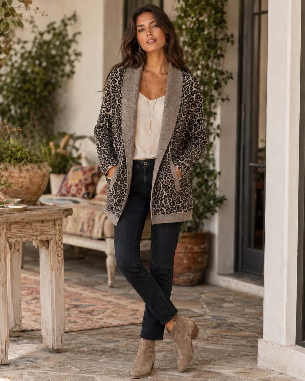 Johnny Was S Wool Cashmere Leopard Cheetah Cardigan Sweater Open Front Animal - Picture 8 of 8